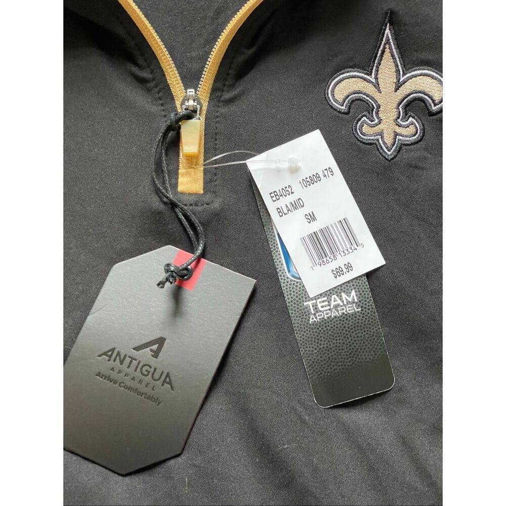 NFL New Orleans Saints Antigua Black/Gold Quarter-Zip Pullover Top S NWT - Picture 4 of 6